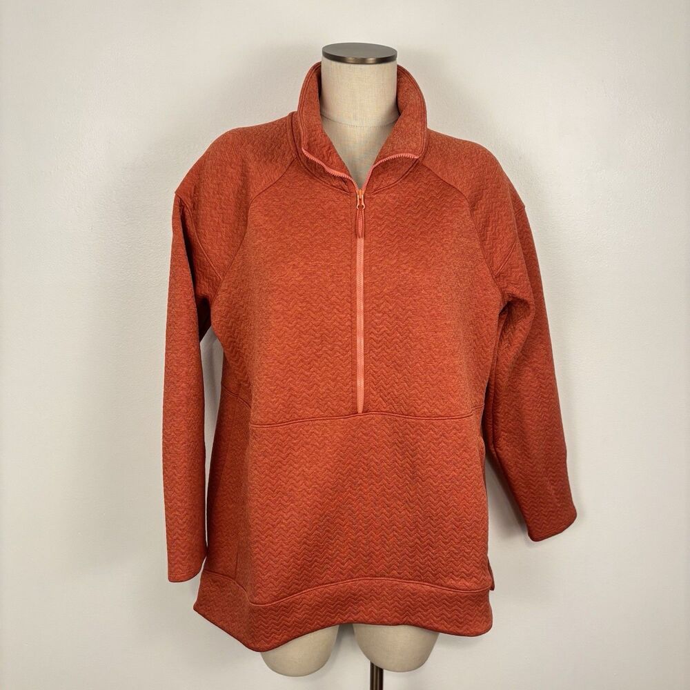 LL Bean Sweatshirt Womens XL Orange Flexforward Quilted 1/2 Zip Pullover Outdoor